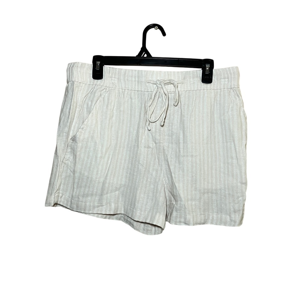Time and Tru Womens Linen Blend Beige Striped Pull On Shorts L (12-14)